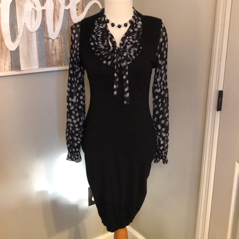 Next UK black sweater dress Sheer sleeves 6
